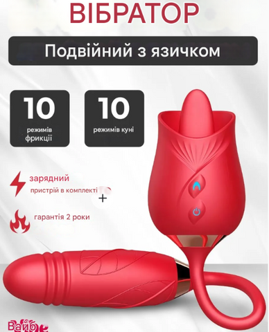 Вібратор троянда-язичок + фалоімітатор телескопічний С 471 фото